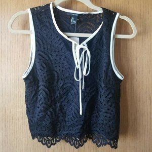 Forever 21 Small Black Top White Trim New W/Tags